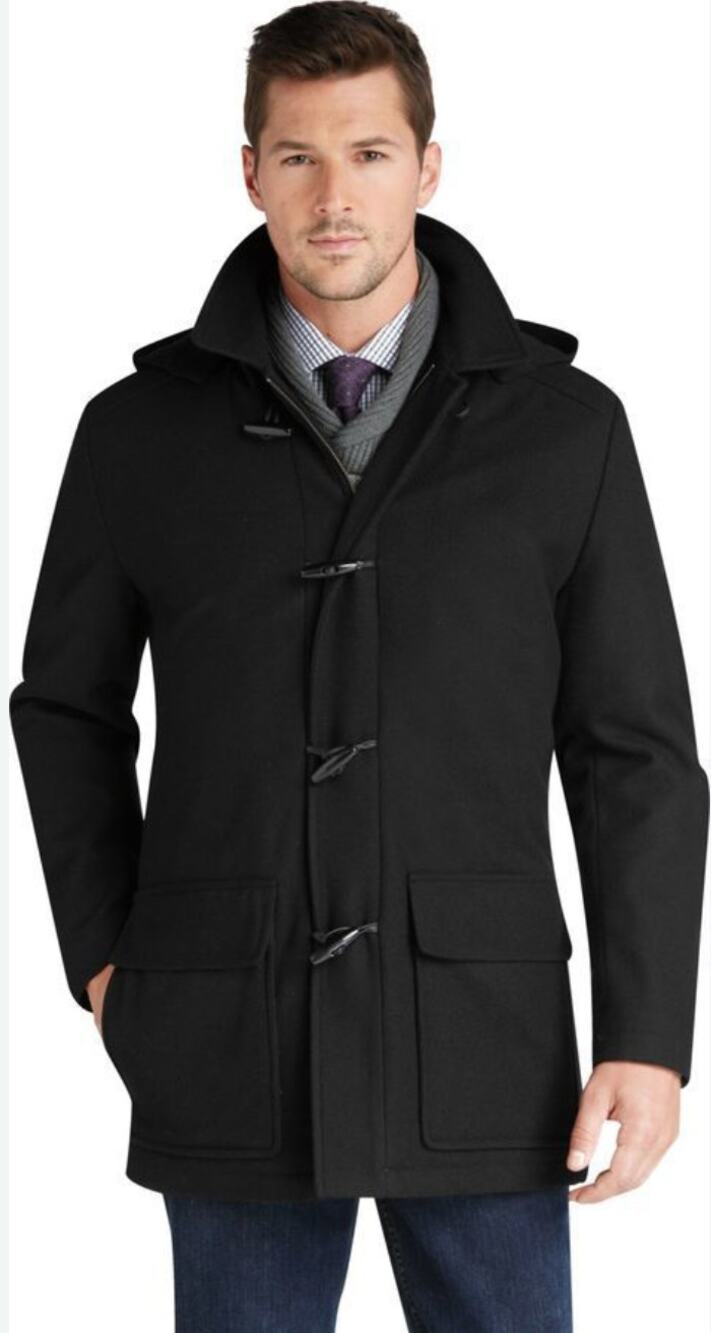 NWT Jos. A. Bank Hooded Wool Blend Duffle Toggle Coat Black Mens Size XL